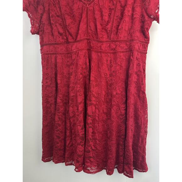 Torrid Mock Neck Fit & Flare Mini Dress Lace Jester Red Velvet Trim Plus Size 26 - Picture 14 of 16